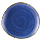 Thumbnail image #1 for CAC China Tucson TUS-16-BLU Porcelain Irregular Round Plate, 10-3/8 x 9-5/8 in, Reactive Glaze, Starry Night Blue 1 Dozen