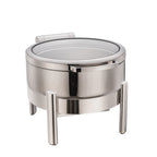 Thumbnail image #1 for Eastern Tabletop Jazz 3879GS Round 4 qt Induction Chafer with Hinged Glass Cover and Stand, Stainless Steel