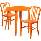 Thumbnail image #1 for Flash Furniture CH-51090TH-2-18VRT-OR-GG Round Table and 2-Chair Set, Orange Metal Chairs with Vertical Slat Backs
