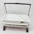 Thumbnail image #1 for Eastern Tabletop EB15663 Rectangular Stainless Steel Waterless Chafing Dish with Hinged Reinforced Glass Lid, Divided Dish & Cool Pack
