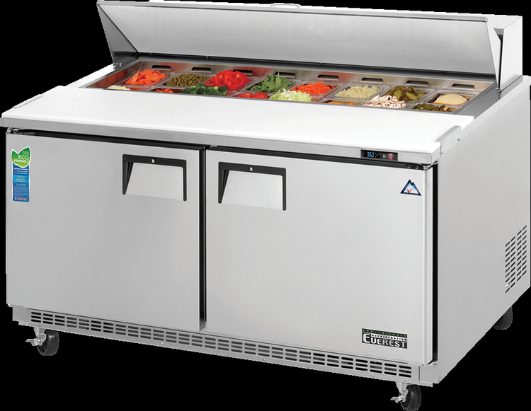 Product image #5 for Everest Refrigeration 59-1/8 Inch Two-Section Sandwich Prep Table with Rear-Mounted Self-Contained Refrigeration and 16-Pan Top