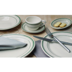 Thumbnail image #2 for International Tableware Verona VE-6 Ceramic Plate, 6-5/8" Round, Rolled Edge, White with Green Band Case of 3 Dozen