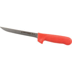 Thumbnail image #1 for AllPoints Foodservice Parts & Supplies 1371513 Narrow Boning Knife, 6-inch High-Carbon Stainless Steel Blade, Red Poly Handle