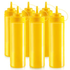 Thumbnail image #1 for New Star Foodservice Inc. 26580 24 oz Yellow Plastic Wide-Mouth Squeeze Bottle with Cap, Single Tip Case of 4