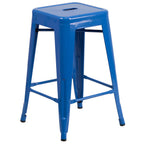 Thumbnail image #1 for Flash Furniture CH-31320-24-BL-GG Backless Counter-Height Blue Galvanized Steel Bar Stool with Drain Hole and Cross Brace