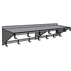 Thumbnail image #1 for Pacific Stainless Products PRS-78-WCD Wall-Mounted Double-Bar Stainless Steel Pot Rack with Shelf, 78"L x 18"W, 15 Hooks