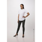Thumbnail image #1 for Chef Works Seersucker SHC08W-WHT-S Women's White Poly/Cotton Seersucker Cook Shirt, Short-Sleeve Snap-Front, Small
