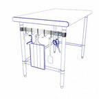 Thumbnail image #1 for NBR Equipment PR-T36 Table-Mounted Stainless Steel Pot Rack, Single Bar, 6 Double-Prong Hooks, for 36-Inch-Deep Worktables