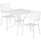 Thumbnail image #1 for Flash Furniture CO-35SQ-02CHR2-WH-GG Square Patio Table Set, 35-1/2" Table, 28-3/4" High, 2 White Stacking Arm Chairs