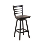 Thumbnail image #1 for G & A Commercial Seating Dante 671B-SS Swivel Barstool, Ladder Back, Solid Wood Saddle Seat, Matte Black Steel Frame