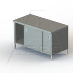 Thumbnail image #1 for AERO Manufacturing 2TSOD-3072 Enclosed Stainless Steel Work Table with Sliding Doors, 72"W x 30"D x 35"H, 14-Gauge 304 Top