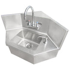 Thumbnail image #1 for IMC/Teddy WS-CK-2S Wall-Mounted Corner Hand Sink with Gooseneck Wrist-Action Faucet, Soap Dispenser & Integrated Backsplash