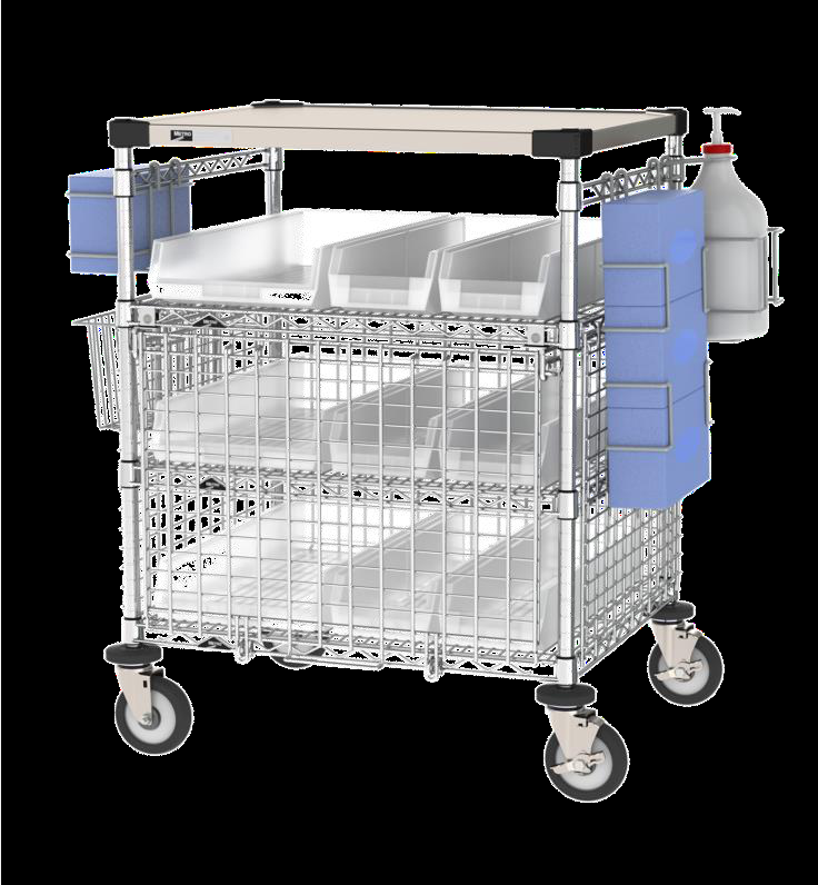 Product image #2 for Metro Chain Reaction 43-Inch Wide Mobile PPE Check-In Station with Shelves, Bin Holders, and Casters