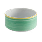 Thumbnail image #1 for G.E.T. Corona, Calypso PA1603905124 11 oz Porcelain Handleless Soup Cup, 4 in Round, Stackable, Green with Yellow Edge Case of 2 Dozen