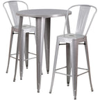 Thumbnail image #1 for Flash Furniture CH-51090BH-2-30CAFE-SIL-GG 30-Inch Round Bar-Height Table with 2 Silver Metal Bar Stools