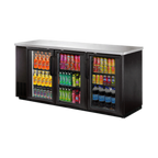 Thumbnail image #1 for Norpole, Inc. NPGB-72 72-Inch Three-Door Underbar Refrigerator with Glass Doors, Stainless Steel Top, Black Exterior