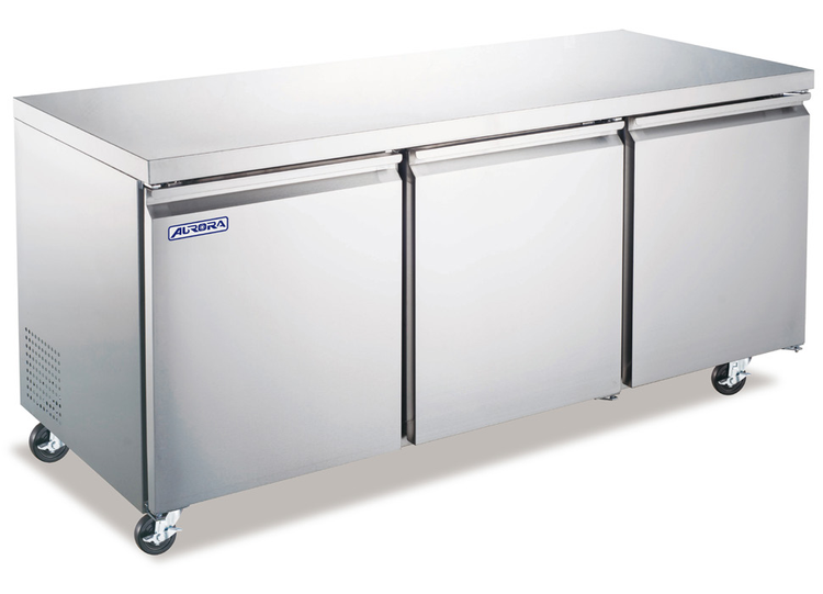 Product image #5 for Aurora 72-Inch Three-Section Undercounter Reach-In Refrigerator, Rear-Mounted Self-Contained, Solid Doors