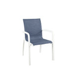 Thumbnail image #1 for Grosfillex Sunset UT007096 Outdoor Stacking Armchair, Resin Frame, Textilene Sling, Glacier White/Madras Blue Case of 16