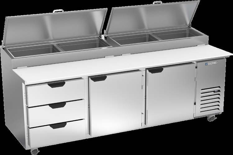 Product image #5 for Beverage-Air 93-Inch Three-Section Pizza Prep Table with 2 Doors, 3 Drawers, and 19-Inch Cutting Board