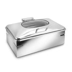 Thumbnail image #1 for Eastern Tabletop Park Avenue 3253G 8 qt Rectangular Stainless Steel Induction Chafing Dish with Hinged Glass Lid