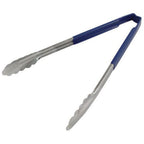 Thumbnail image #1 for AllPoints Foodservice Parts & Supplies 85388 Scalloped Paddle Tongs, 12-inch, Blue Color-Coated Handle, Stainless Steel