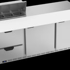 Thumbnail image #6 for Beverage Air SPED72HC-08C-2 72-Inch Three-Section Refrigerated Sandwich Prep Table, 8-Pan Top, 2 Doors, 2 Drawers