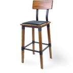 Thumbnail image #1 for JustChair Manufacturing CITYStyle™ Rustic M91230-FSC-GR2 Commercial Bar Stool, Solid Wood Back, Upholstered Fixed Seat, Armless
