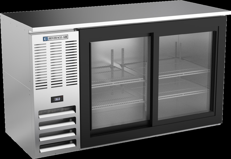 Product image #2 for Beverage-Air BBN58HC-F-GS-S 58-Inch Shallow Depth Food-Rated Back Bar Refrigerator with Sliding Glass Doors
