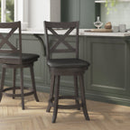 Thumbnail image #2 for Flash Furniture ES-UN1-24-GY-GG Swivel Counter-Height Barstool, Crossback, Padded LeatherSoft Seat, Wood Frame, Gray-Wash Walnut Finish