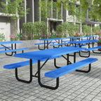 Thumbnail image #2 for Flash Furniture SLF-EML-96-BL-GG Outdoor Picnic Table, 8 ft Expanded Metal Mesh Top and Seats, Blue Steel Frame, 6-Seat