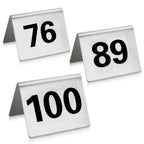 Thumbnail image #1 for New Star Foodservice Inc. 27655 Tent-Style Stainless Steel Table Numbers, 76–100, 2" x 1-1/2" Case of 12