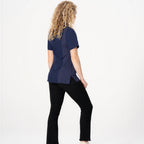Thumbnail image #2 for Chef Works BCWSZ006-NAV-XS Women's Navy Short-Sleeve Chef Coat, 2XL, Poly/Cotton, Zipper Closure
