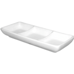 Thumbnail image #1 for International Tableware FA3-99 3-Compartment Rectangular Porcelain Sauce Dish, 8-3/4" x 4-1/4" Case of 2 Dozen