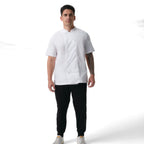 Thumbnail image #1 for Chef Works CBN03-WHT-S Men's Chef Coat, White Poly/Cotton, Small, Short Sleeve, Double-Breasted
