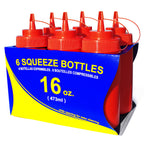 Thumbnail image #2 for New Star Foodservice Inc. 26344 16 oz Red Plastic Squeeze Bottle, Wide Mouth, Single Tip, with Cap and Scale Case of 4