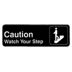 Thumbnail image #1 for Thunder Group PLIS9329BK Caution Watch Your Step Self-Adhesive Sign, White on Black, 9" x 3" Case of 144