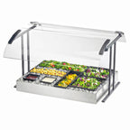 Thumbnail image #1 for Cal-Mil 2027-6-74 Double-Sided Curved T-Shaped Buffet Sneeze Guard, Removable, Stainless Steel Frame, 73-1/4"W