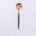 Thumbnail image #1 for Kadra Kitchenware Vikko Dine VF-SS10-VBG Bouillon Soup Spoon, Two-Tone Brushed Black and Gold, 18/10 Stainless Steel Case of 12