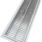 Thumbnail image #1 for IMC/Teddy SFT-24120-SQ Shallow Stainless Steel Floor Trough with Drain, Square Grid Grating, 120"W x 24"D x 2" Deep