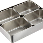 Thumbnail image #1 for JB Prince Yakumi D448 4-Compartment Mise En Place Pan Container, High-Seal, 18-8 Stainless Steel, 11.2 x 8.8 x 2.3 in
