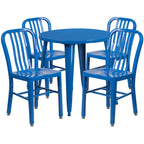 Thumbnail image #1 for Flash Furniture CH-51090TH-4-18VRT-BL-GG Round Table and 4 Blue Metal Chairs Set, 30" Diameter, 29-1/2"H Table