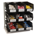 Thumbnail image #4 for CFS Brands 381109LG 9-Bin Condiment Packet Rack with 3-1/2 Qt Plastic Containers, Black Aluminum, Countertop or Wall-Mount