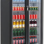 Thumbnail image #1 for Infrico USA IMD-ERV83 Refrigerated Bottle Display Merchandiser, 2 Glass Doors, 15 cu. ft., Bottom-Mounted Self-Contained