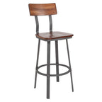 Thumbnail image #1 for Flash Furniture Flint XU-DG-60582B-GG Restaurant Bar Stool, Walnut-Finish Wood Seat and Rectangular Wood Back, Gray Powder-Coat Steel Frame