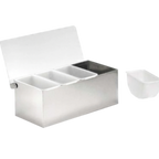 Thumbnail image #1 for TableCraft 1603 4-Compartment Condiment Holder, 1 Pint, Stainless Steel with Acrylic Lid, Dishwasher Safe Case of 16