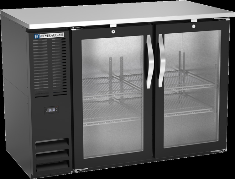 Product image #2 for Beverage Air Two-Section Back Bar Cooler with Glass Doors, 48 Inch, Black Exterior