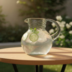 Thumbnail image #2 for Ten Strawberry Street Optic Swirl 7MCR331 Hand-Blown Mexican Glass Optic Swirl Pitcher with Handle