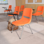 Thumbnail image #2 for Flash Furniture Hercules RUT-EO1-OR-RTAB-GG Orange Plastic Shell Chair with Right-Hand Flip-Up Tablet Arm and Vented Back