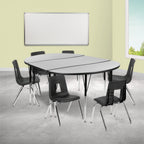 Thumbnail image #2 for Flash Furniture Emmy XU-GRP-16CH-A3048CON-48-GY-T-A-GG Adjustable-Height Oval Laminate Activity Table with 6 Stack Chairs, Gray/Black