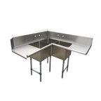 Thumbnail image #1 for NBR Equipment SDT3C-202012R20 Three-Compartment Corner Dishtable, Left-Side Dish Machine, 18-Gauge 300 Series Stainless Steel, 65-3/4" Wide